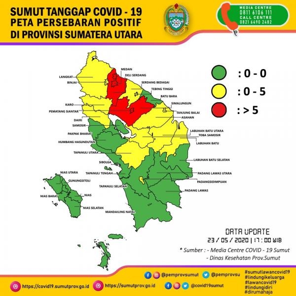 Peta Persebaran Positif di Provinsi Sumatera Utara 23 Mei 2020